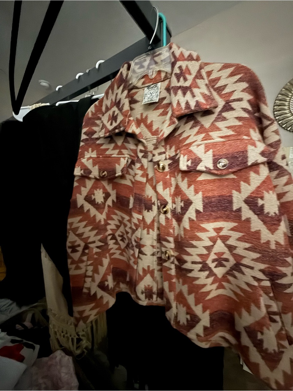 Southwestern-Inspired Button-Front Jean Jacket in Rust and Cream